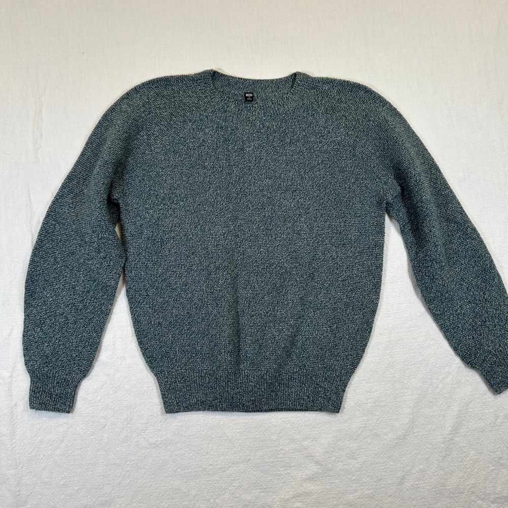 Uniqlo Mens Small Marled Knit Crewneck Sweater Teal Green White 351-475296